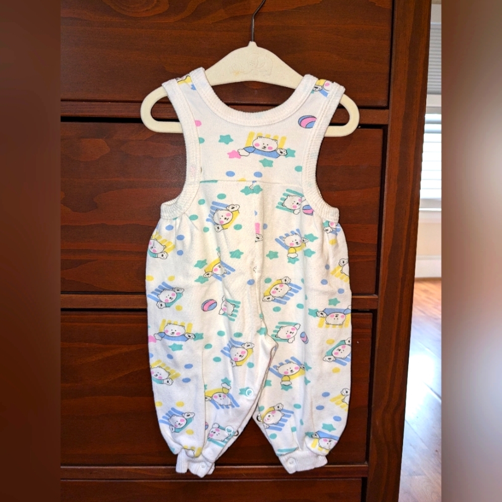 Kaleidoscope vintage romper sz 6 mo Bear print sleeveless pink blue green yellow
